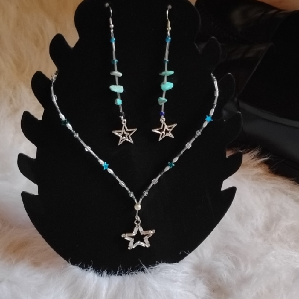 Hand Crafted Starry Night Necklace and Earring Set